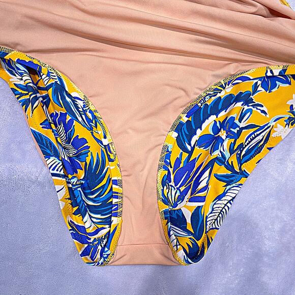 J CREW Tropical Floral Halter One Piece Swimsuit Yellow Blue Womens Large - Picture 4 of 6